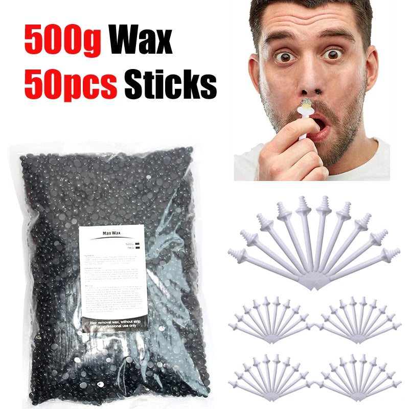 100-Pack Nose Wax Sticks – Painless Hair Removal Kit Unisex Nose Wax Kit Zpaxo 500gBlack-Stick50P