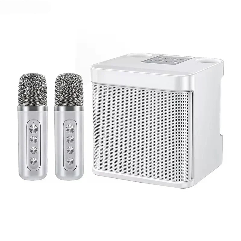 Bluetooth Karaoke Speaker With 2 Wireless Microphones AUX TF U Disk Player Portable For Party Outdoor Zpaxo Sliver