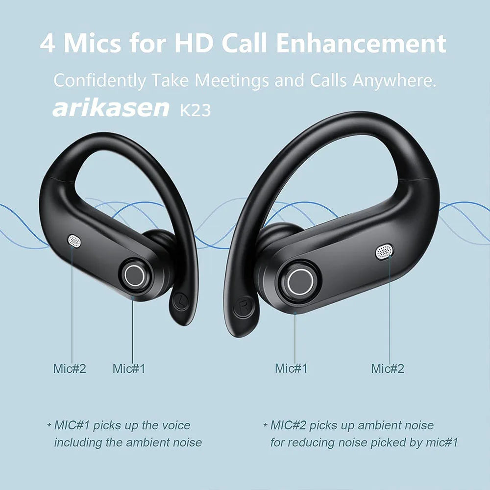 Wireless Earbuds Built-in 4 Noise Cancellation Mic Clear Calls Deep