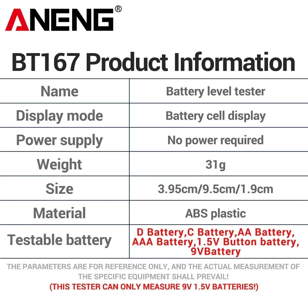 ANENG BT167 Tester Volt Test Checker Battery Detector Button Cell