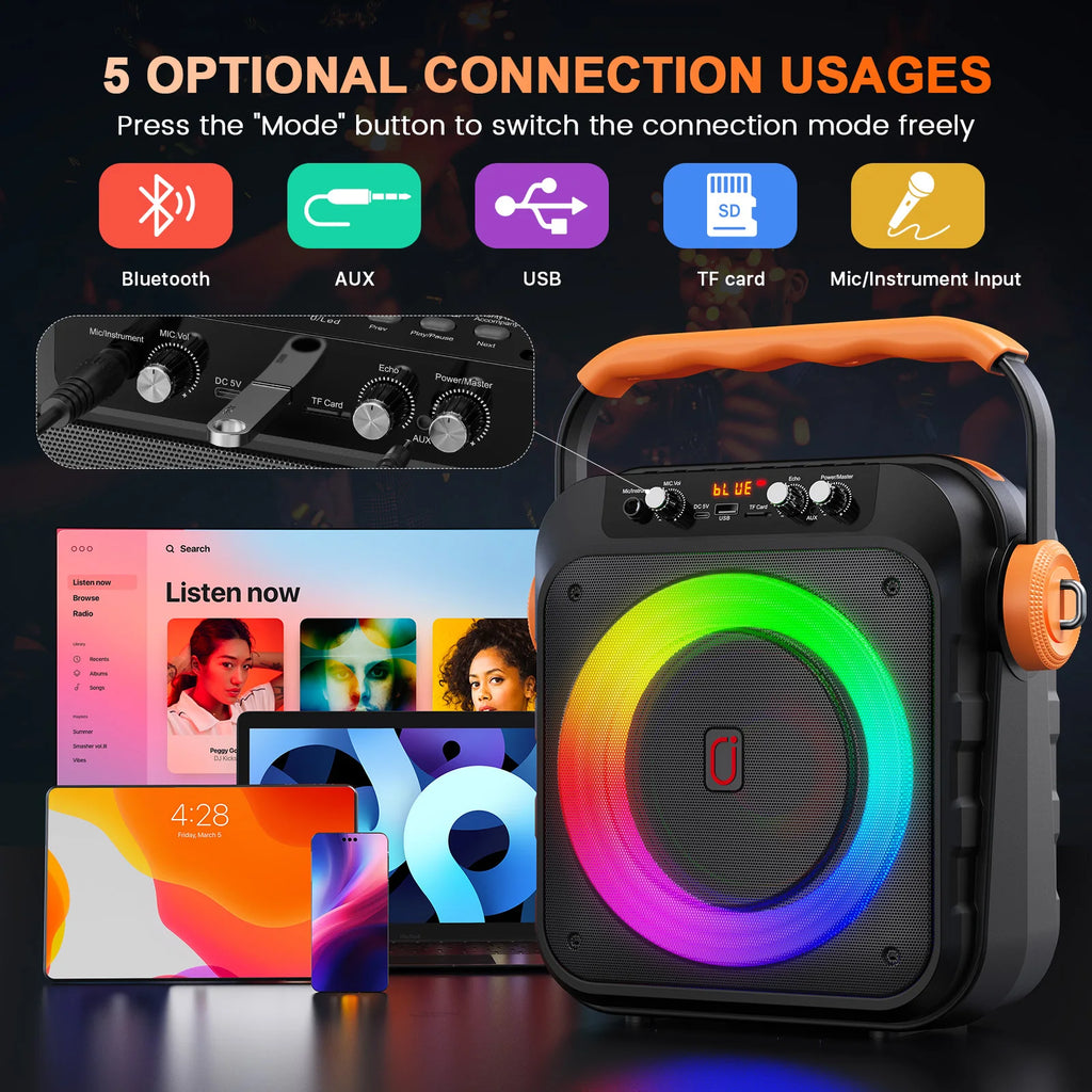 Karaoke Machine 2Microphones Portable Bluetooth Speaker 6 8
