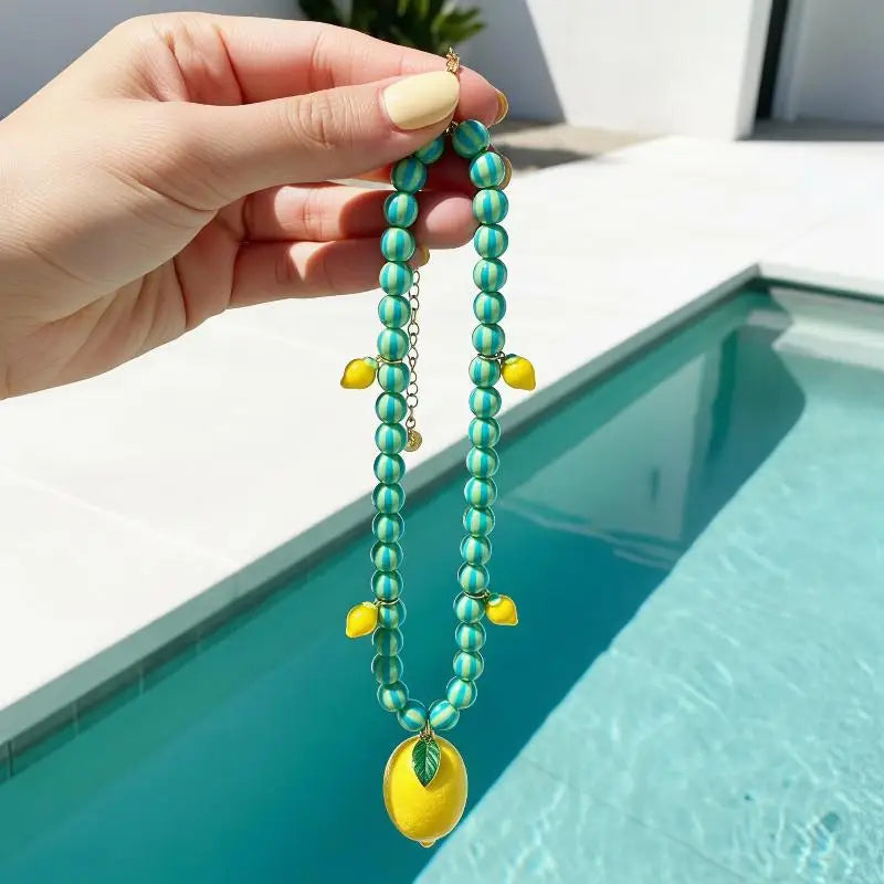 Adjustable Length Summer Fruit Bead Necklace Cute Lemon Strawberry Zpaxo