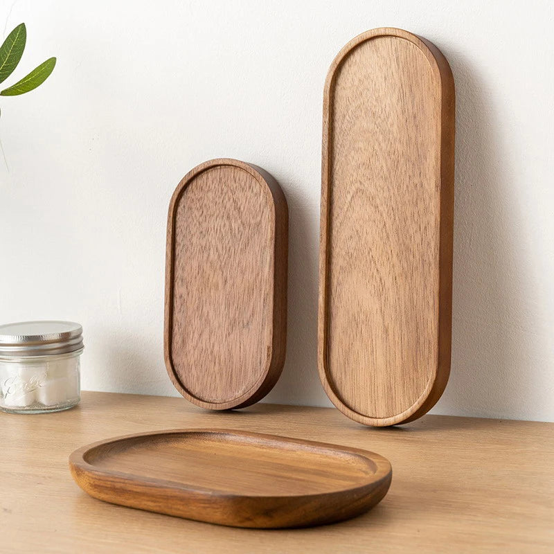 Natural Solid Wood Tray Japanese Style Round Dessert Plate Snack Fruit Dish Wooden Tableware Kitchen Food Serving Platter Zpaxo