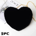 Heart Shaped Handbag Faux Fur Crossbody Bag Lady Soft Plush Chain
