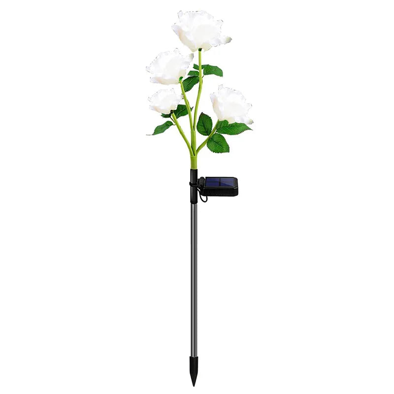 Solar Garden Lights Outdoor Color Changing Rose Light for Yard Christmas Decoration Enlarged Solar Panel Realistic Flower Lamp Zpaxo 4 Head-White 2 PCS China Mainland