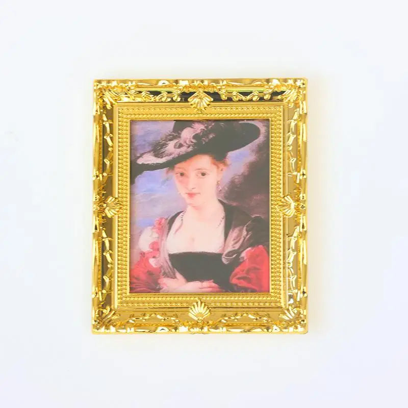 ▶1Pcs Doll House Wall Mural Ornaments 1:12 Scale Dollhouse Oil Painting Vintage Character Landscape Picture Mini Photo Frame Zpaxo A4