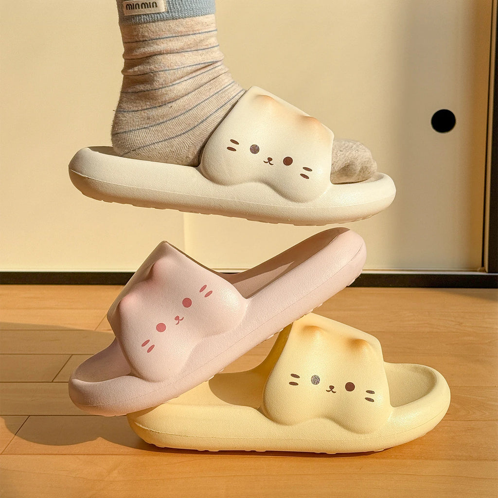 SHAJI Caramel Cartoon Cat Cloud Slides Summer Cool EVA Non Slip