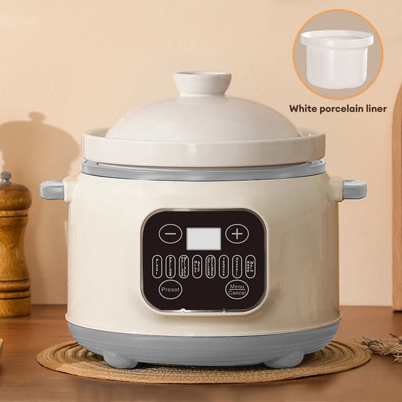 3.8L Multifunctional Electric stew pot Slow Cooker Ceramic Inner Pot Multi-Cooker for Soup Porridge Casserole Household Kitchen Zpaxo blue EU