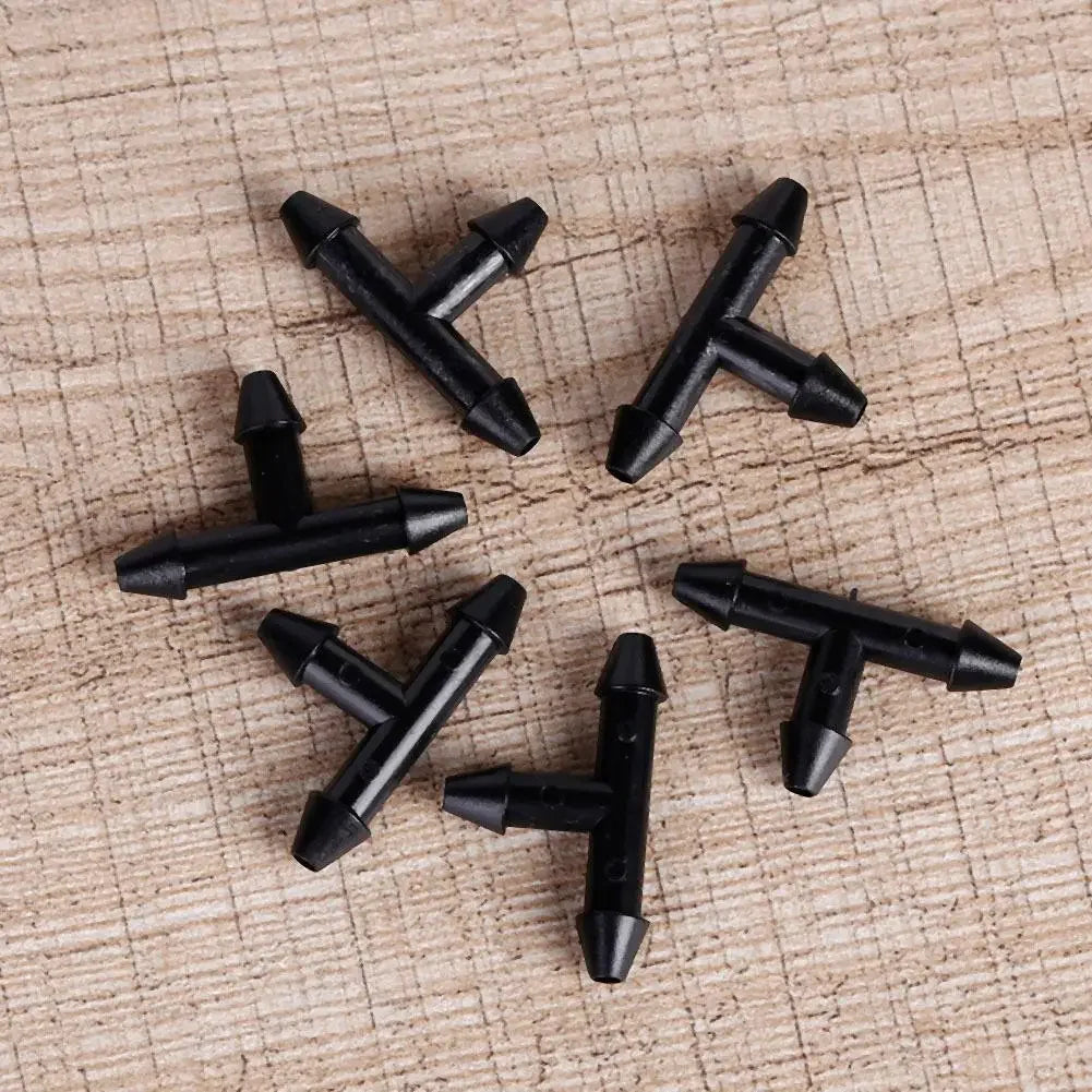 50PCS3/5mm T Shape Three Hole Micro Drip Irrigation Pipe Barbed Connector Garden Hose Sprinkler Watering System Connection Part Zpaxo Default Title