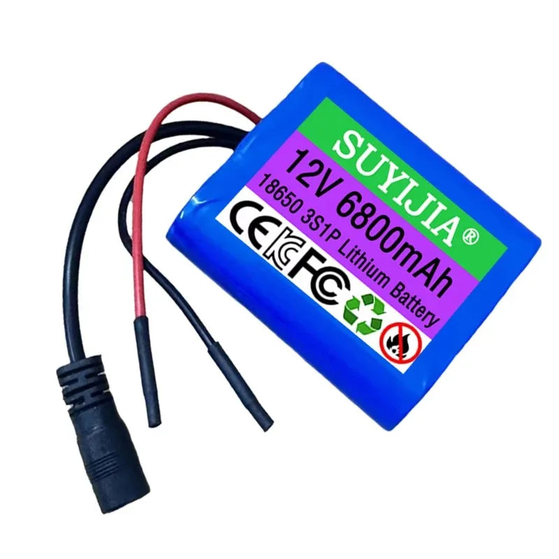 Upgraded 3S1P 12V 6800mAh Battery Pack with protective plate12V 6.8Ah 18650 Lithium ion DC 12.6V Rechargeable Battery+Charger Zpaxo