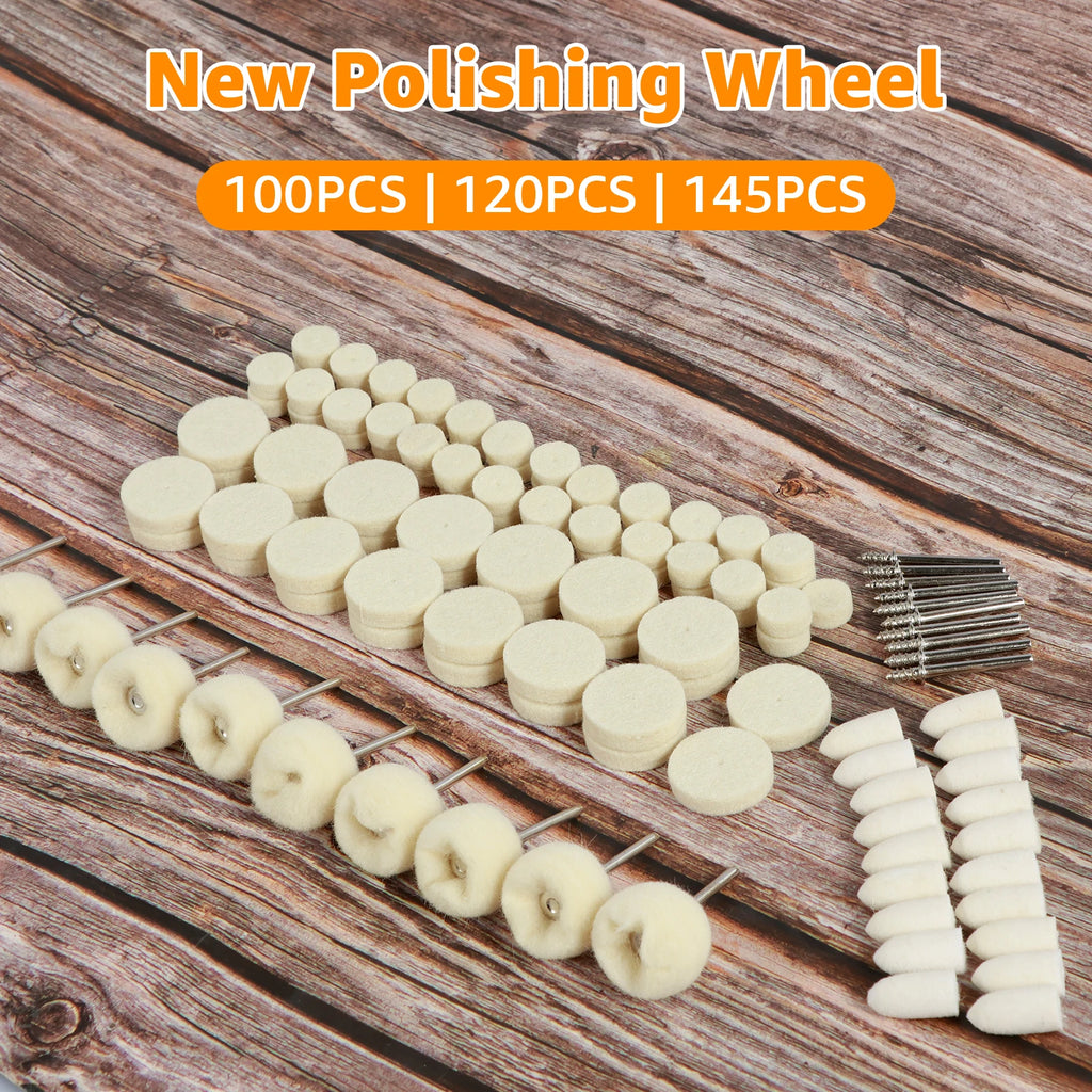 100/120/145PCS Wool Felt Grinding Sanding Head Polishing Wheel Tool Combination Set About 3mm Shank Dremel Dril for Jewelry/Gold Zpaxo