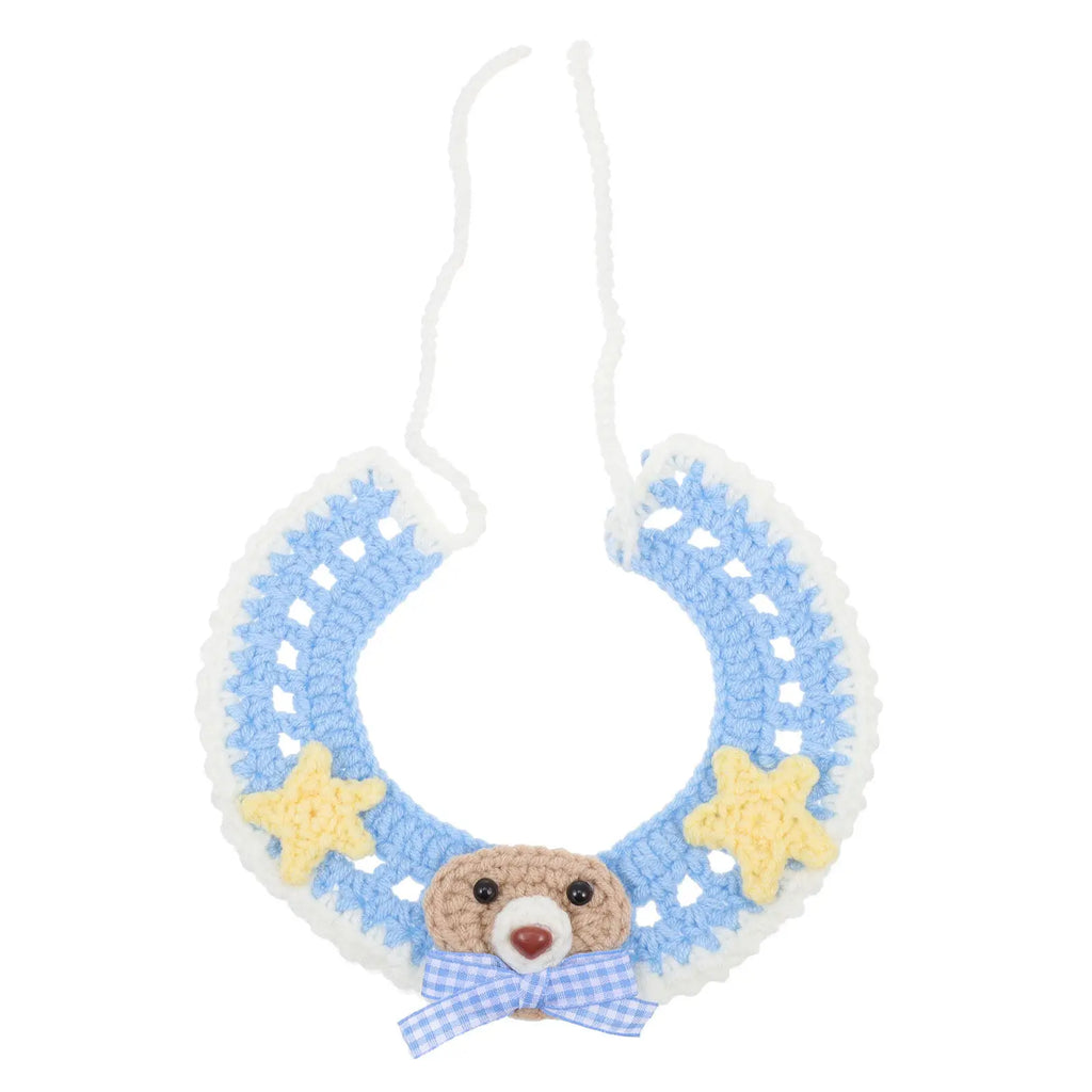 Adjustable Blue Bear Cartoon Knitted Woolen Yarn Cat Collar Cozy