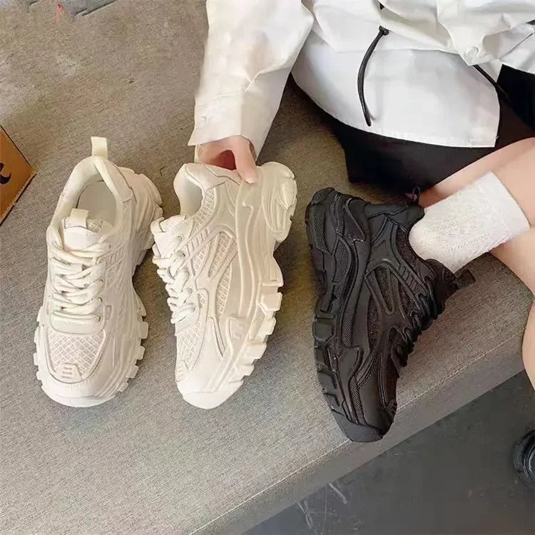 Fashion Platform Sneakers Women Lace Up Shoes Thick Sole Height