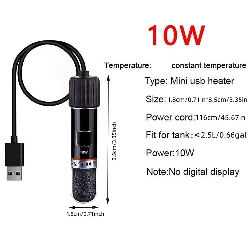 10W USB Mini Aquarium Heating Rod Small Fish Tank 26 C Constant