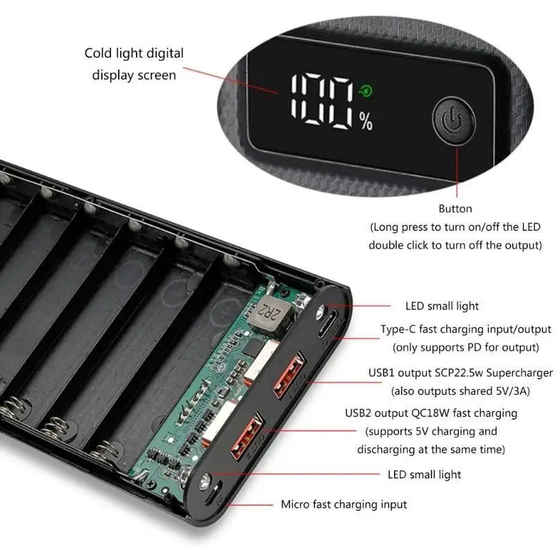 652F Quick Assembly 18650 Battery Case 4Slots Multiple Fast Charging Zpaxo