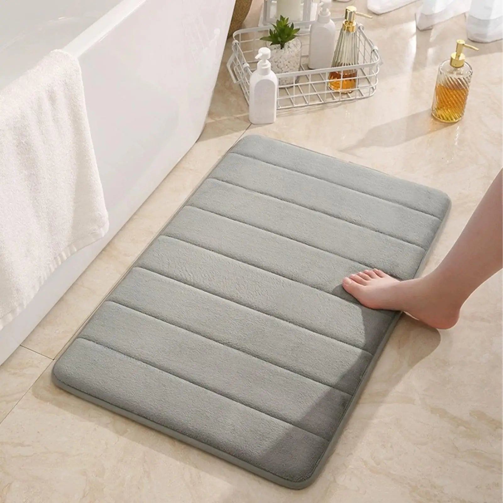 Coral Fleece Bath Mat Absorbent Non-slip Bathtub Rug Quick Dry Home
