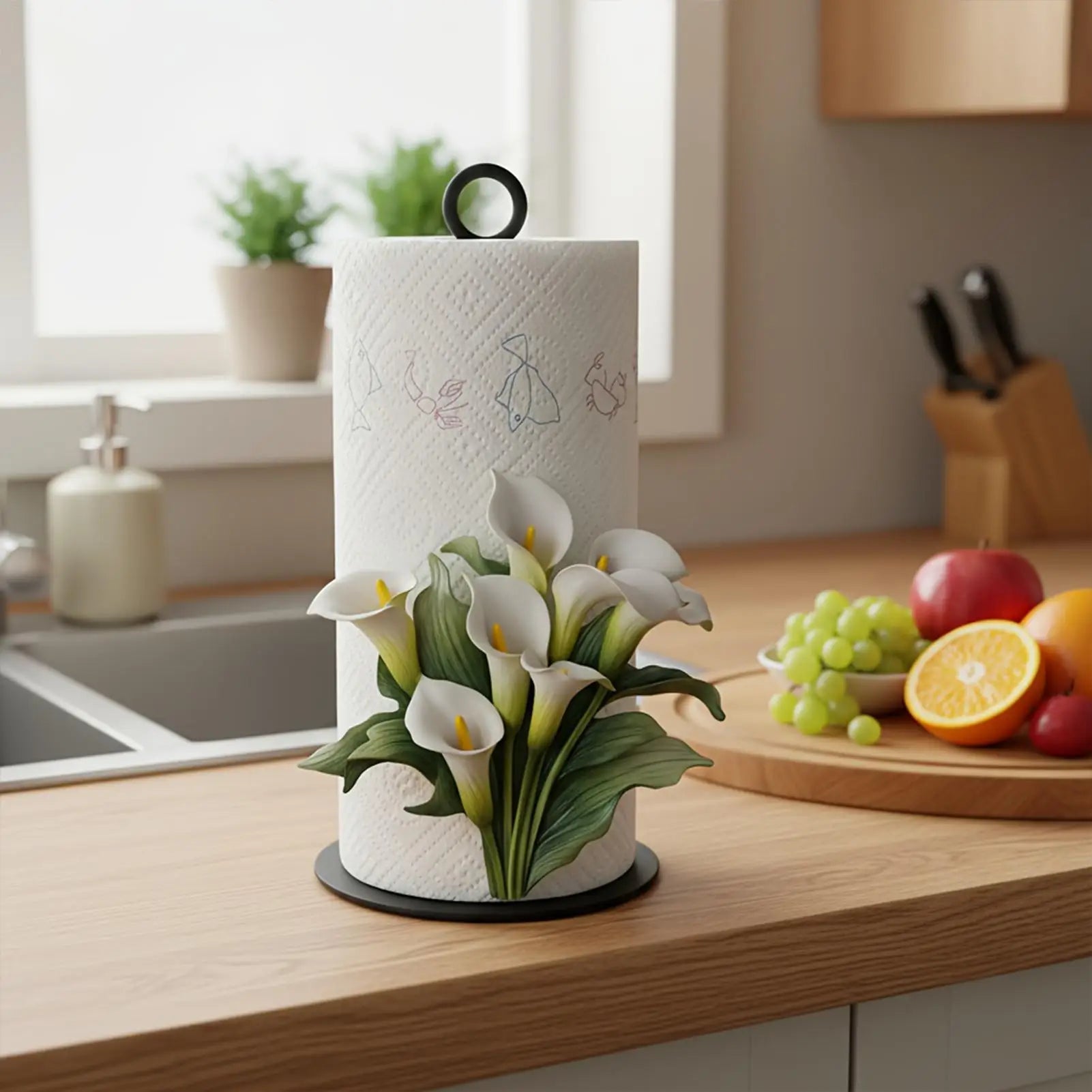 Paper Towel Holder Counter Tissue Roll Storage Rack Kitchen 2D Flower