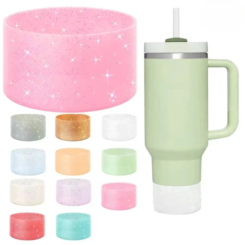 6PCS Silicone Sparkling powder ice-cool cup cover, sports water bottle, space cup, cup bottom cover, car-mounted water cup cover Zpaxo