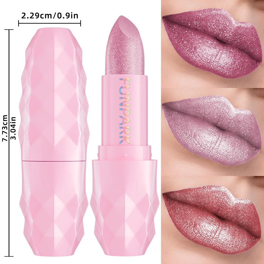 Pearlescent Pink Glitter Velvet Lipstick Metallic Long Lasting Matte