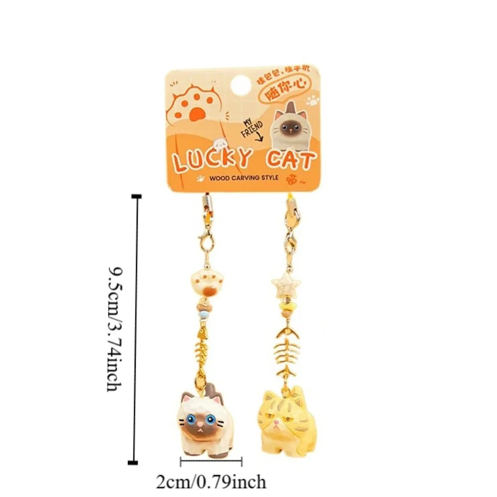 2Pcs Cartoon Paw Beads Cat Fishbone Keychain Bag Hanging Ornaments Car Keyring Cute Resin Cat Pendant Key Decor Zpaxo