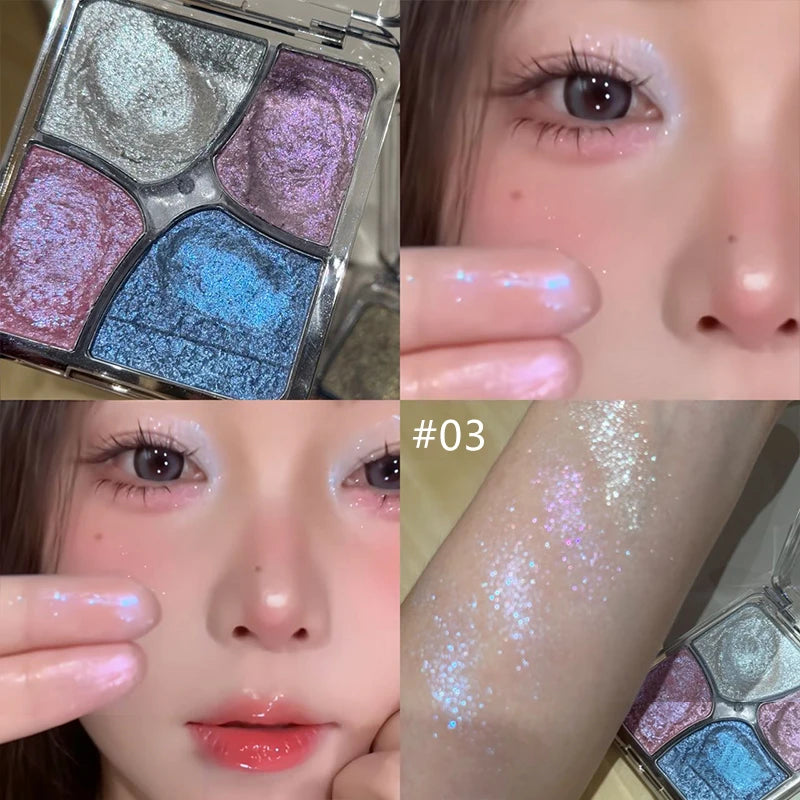 4Color Pearly Glitter Shimmer Smooth Eyeshadow Cream Mashed Potato Face Highlighter Palette Lasting Sparkling Highlighter Makeup Zpaxo 03