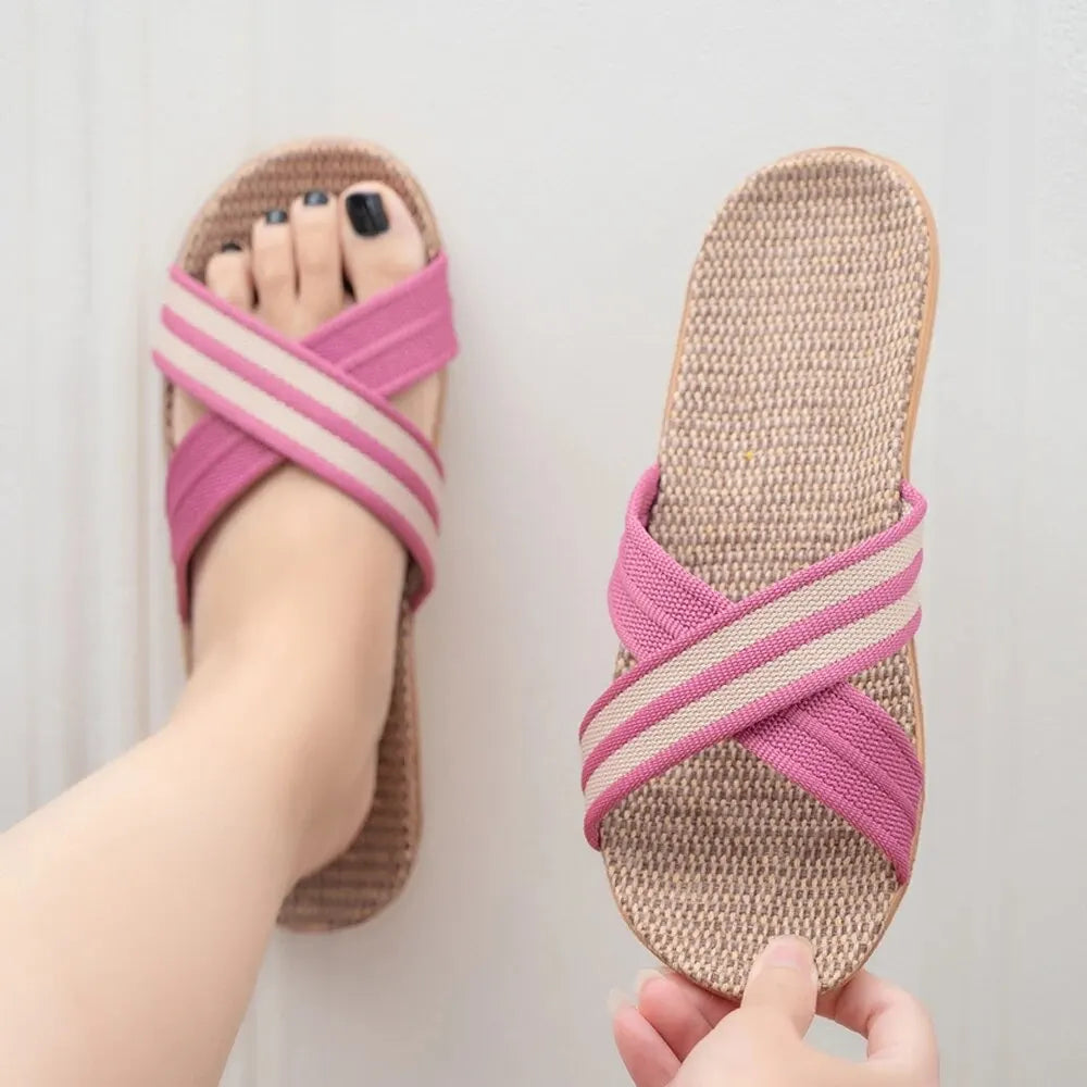 Women's Slippers Flat Sandals Linen Lightweight Casual Summer Women