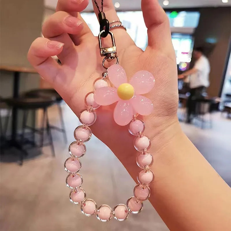 Colorful Flower Beads Anti-lost Lanyard Bracelet For Mobile Phone Case Wrist Strap Lanyard Phone Keychain Portable Wrist Pendant Zpaxo B