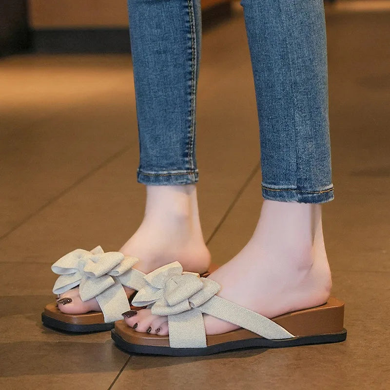 Women Summer Square Open Toe Fashionable Elegant Comfortable Bow Zpaxo
