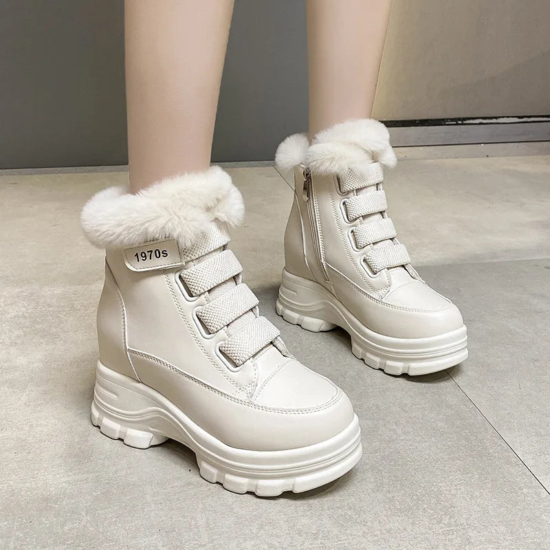 Women's Fur Snow Boots Winter Thick Bottom Short Heels Round Toe Warm Zpaxo