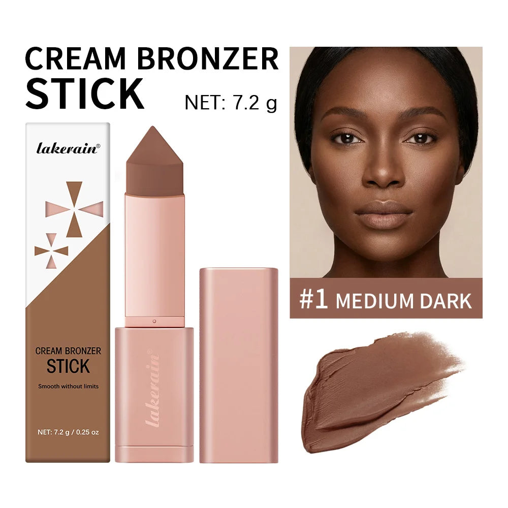 Cream Bronzer Stick and Contour Stick 2-in-1 bronzing and contouring instant depth & dimension to the face flawlessly over base Zpaxo 1medium dark