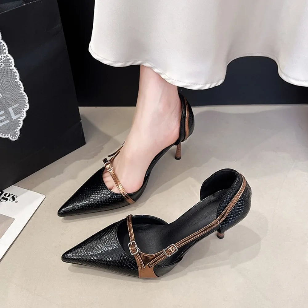 Design Pointed Stiletto Heel Stone Pattern Heels Women's 2025 Spice