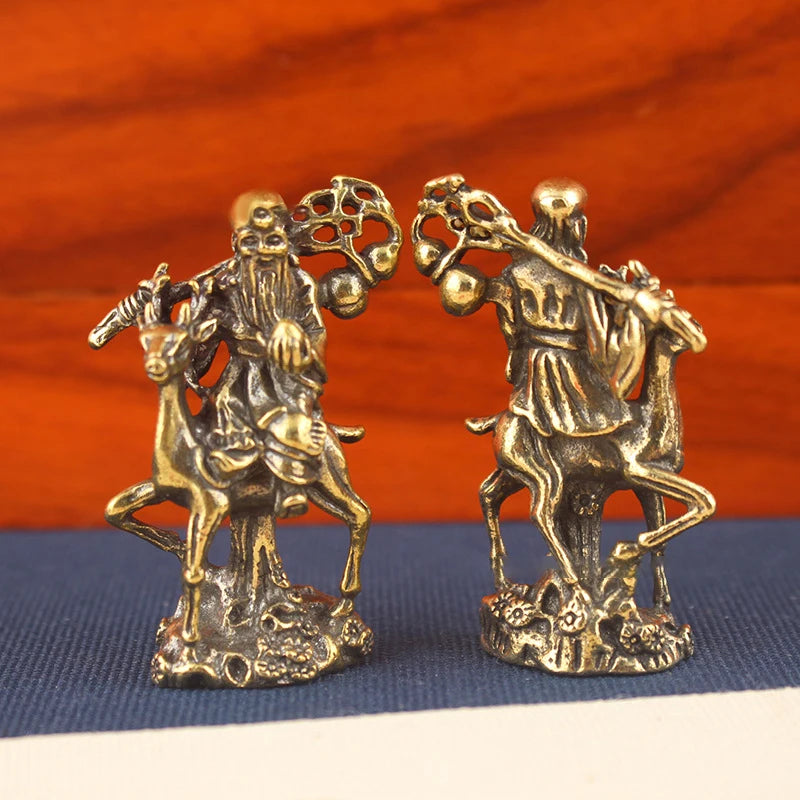 1Pcs Copper Chinese God Of Longevity Riding Deer Ornament Birthday Gifts Craft Antique Bronze Buddha Statue Figurine Miniature Zpaxo
