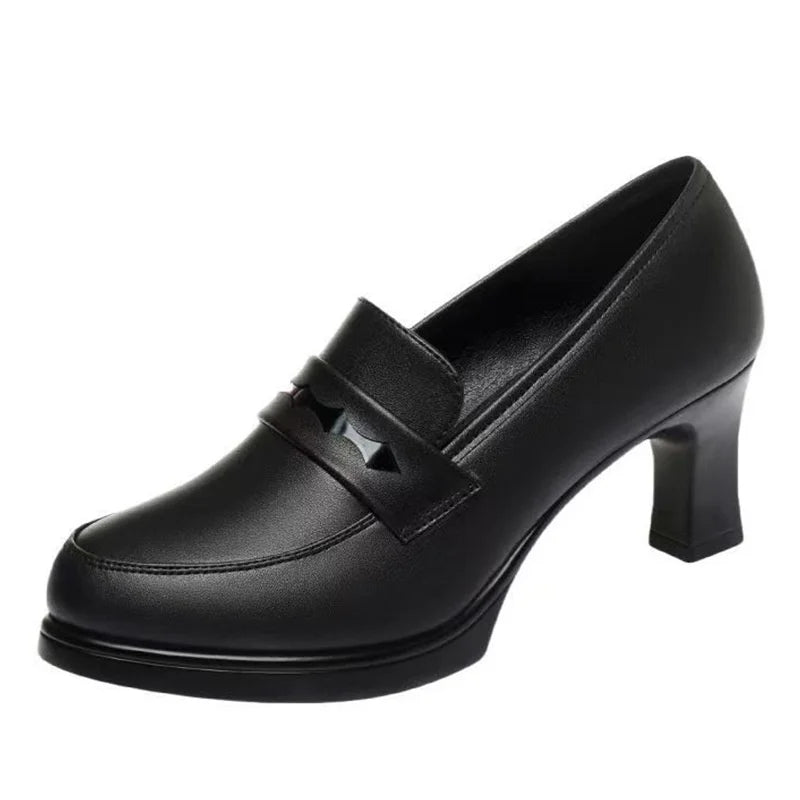 Cheongsam Shoes Heels Work Women's Black Loafer Catwalk Leather Zpaxo
