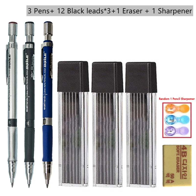 Mechanical Pencils 2B Automatic Black Lead Refills Art Drawing Pencil Zpaxo Black Pencil set C