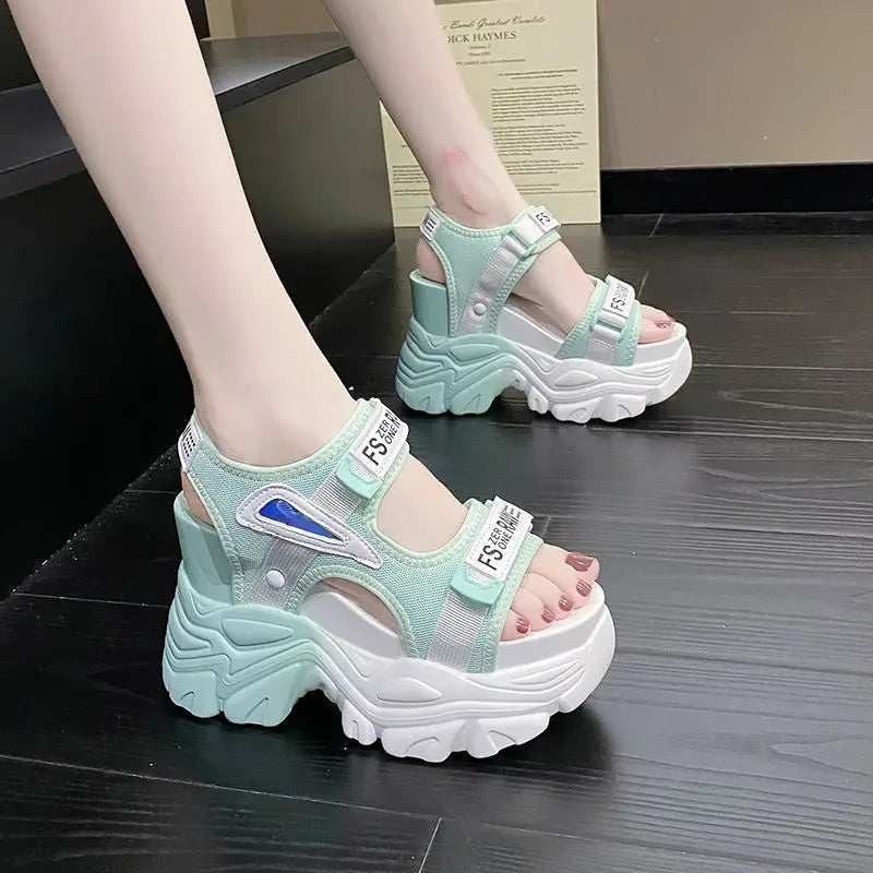 Fashion Summer Women Platform Sandals Wedges Thick Bottom Casual Mesh Zpaxo green 34 China Mainland