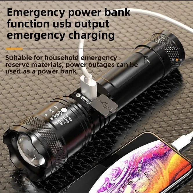 Rechargeable LED Flashlight Zoomable Torch with LCD Display 3 Modes Waterproof High Power Hand Light Outdoor Wilderness Camping Zpaxo