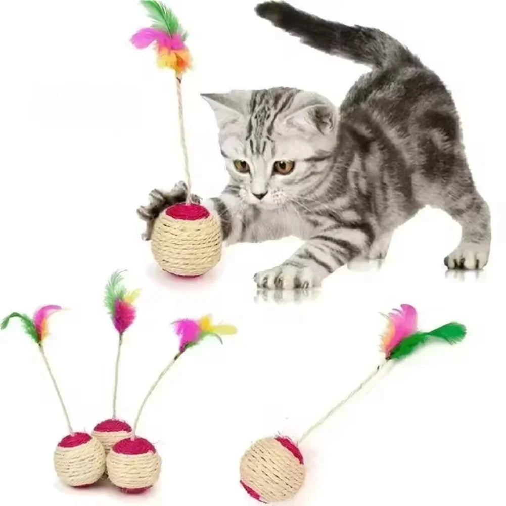 1PC Pet Cat Toy Colorful Feather Blanket Ball Grinding Claw Interactive Play Ball Cat Toy Sisal Shuttlecock Ball Zpaxo