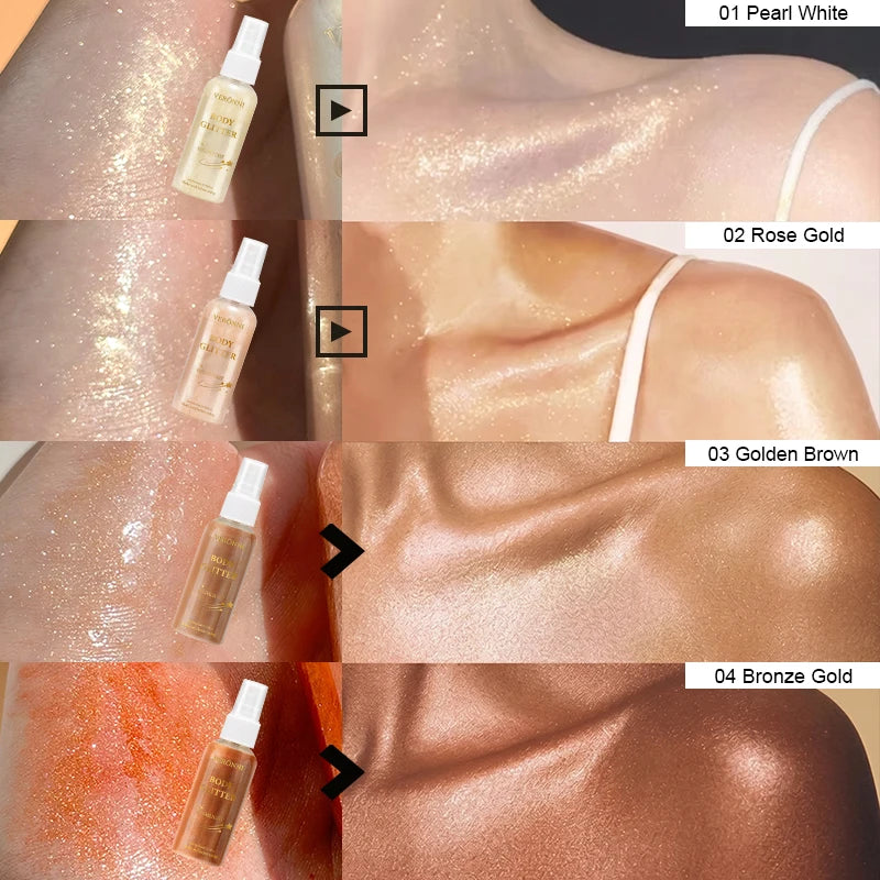 Glow Shimmer Spray,Body Highlighter Set,Liquid Highlighter Body Luminizer Glitter Spray Makeup For Face & Body For Festival Zpaxo