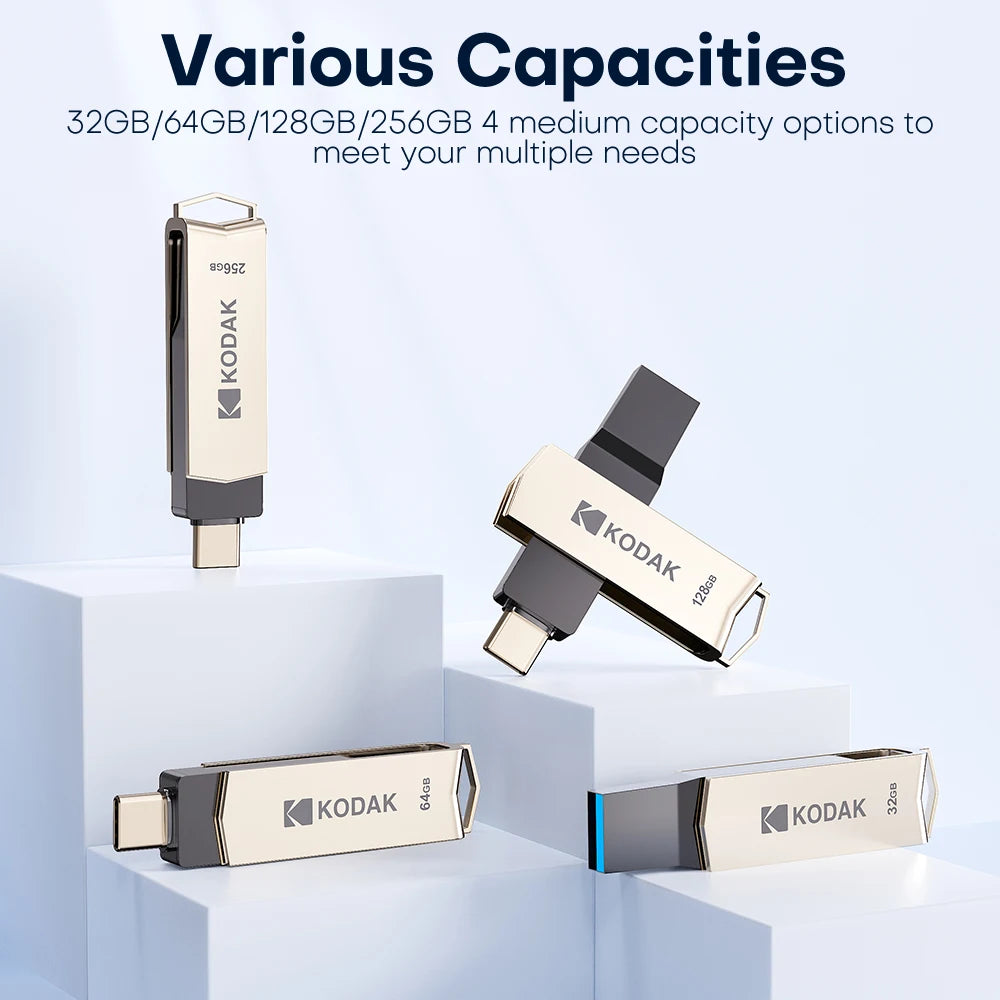 Original Kodak Type C Pendrive USB3.2 Metal USB Flash Drive 128GB 64GB 32GB HDD 2 in 1 U-disk for Keys Smartphone Laptop Desktop Zpaxo