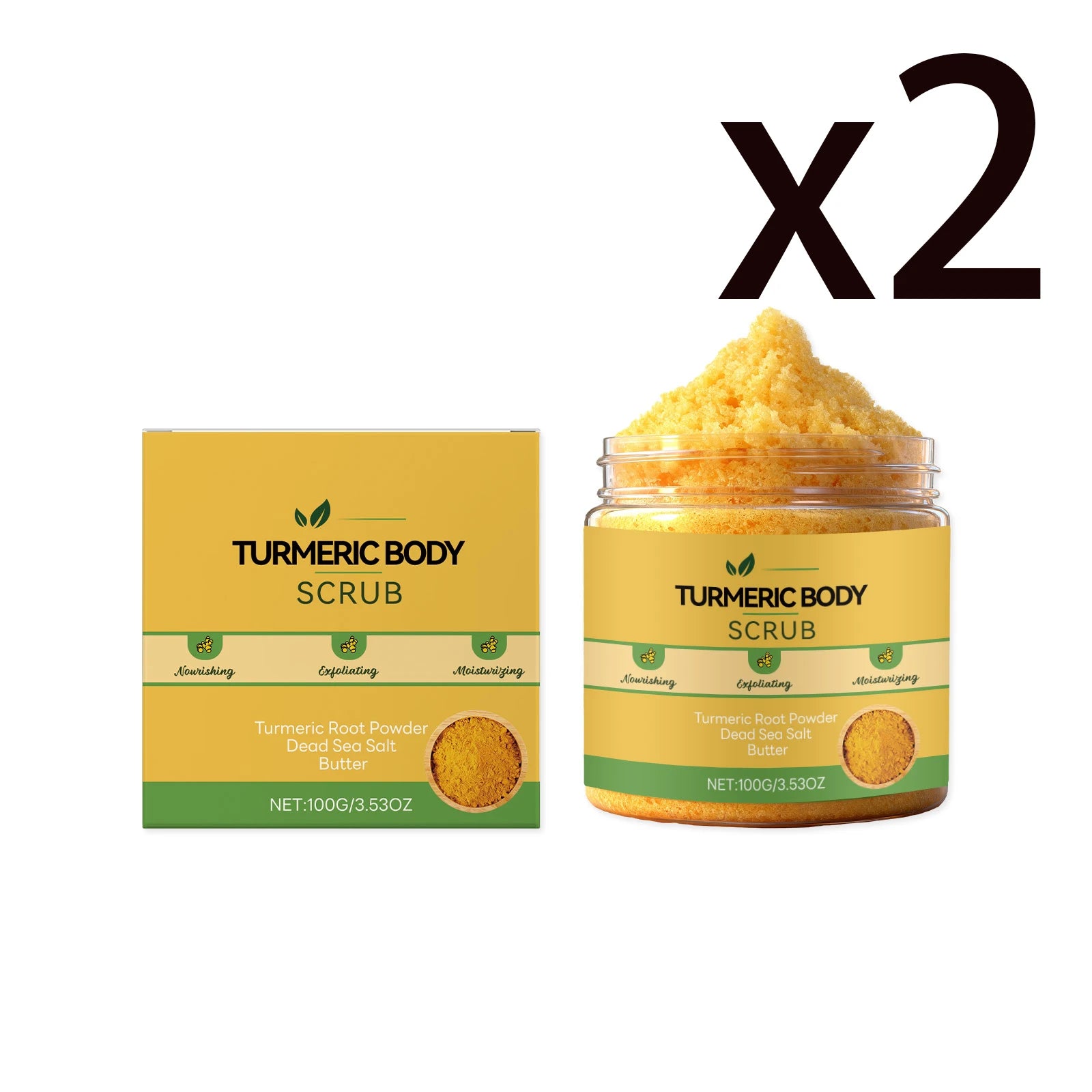 Turmeric Sea Salt Body Scrub – Exfoliate, Brighten & Unclog Pores Body Exfoliating Scrub Zpaxo 2x100g