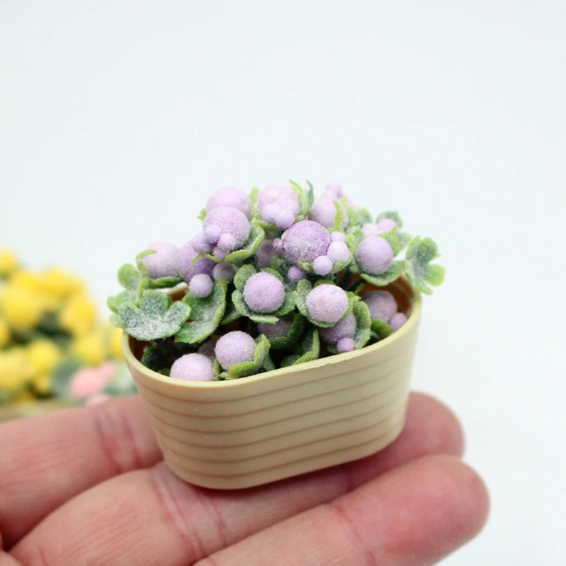 ▶1:12 Dollhouse Simulation Flower Plant Potted Dollhouse Mini Home Decoration Dolls House Micro Landscape Plant Accessories Zpaxo Purple
