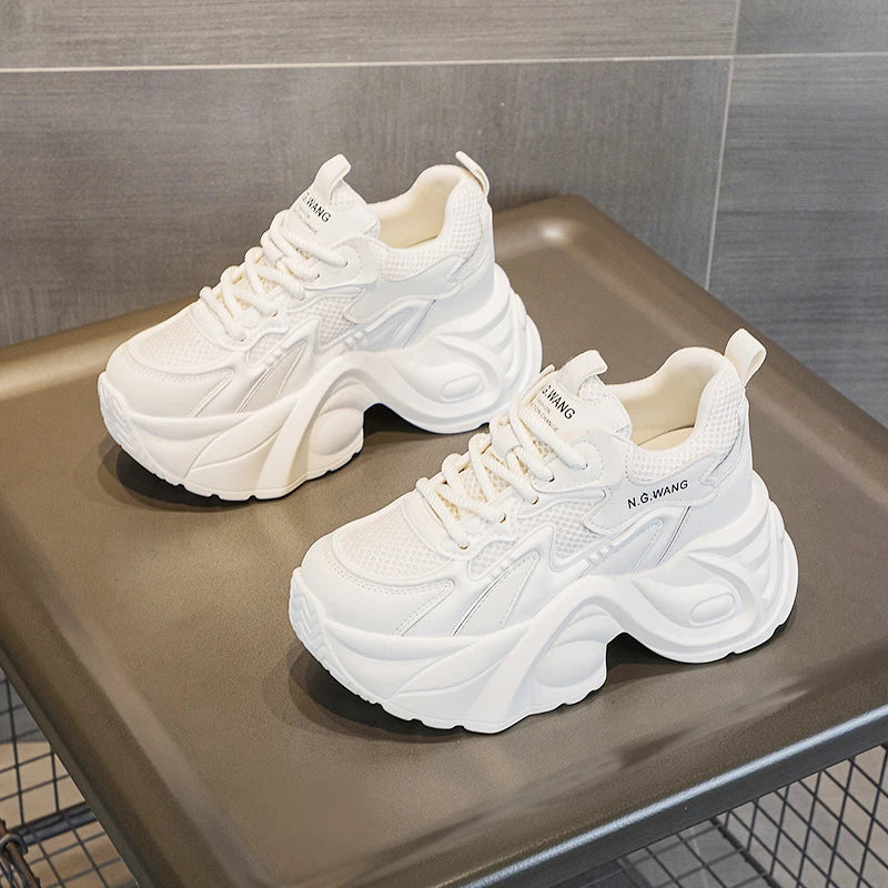 Womens White Mesh Platform Sneakers Casual Lace Up Thick Bottom Sport Zpaxo V241 Beige 39 China Mainland