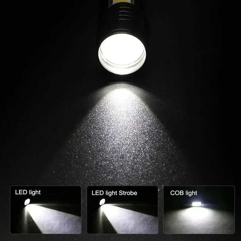 Mini COB+XPE Zoomable LED Torch – USB Rechargeable Flashlight