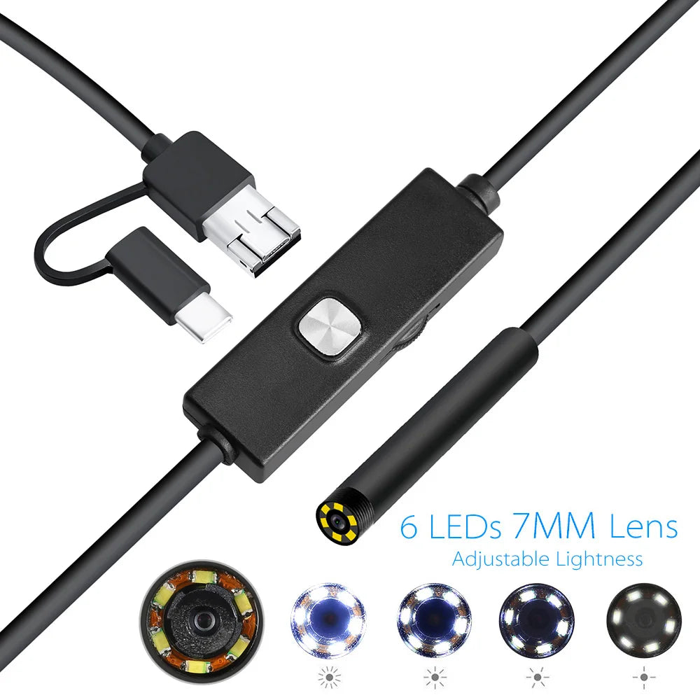 0.3MP Endoscope Camera 3 in 1 Endoscope with Adjustable LEDs Waterproof Micro Inspection Video Camera 1 Meter/2 Meters/5 Meters Zpaxo