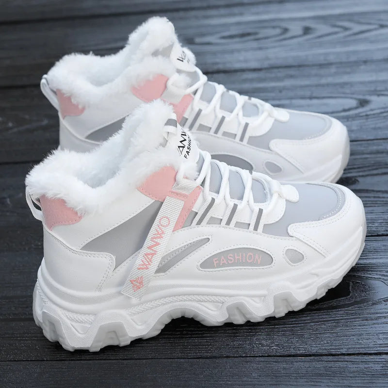 2026 Women Casual Sneakers Color-block Thick Sole Chunky Warm Plush Zpaxo Pink 39 China Mainland