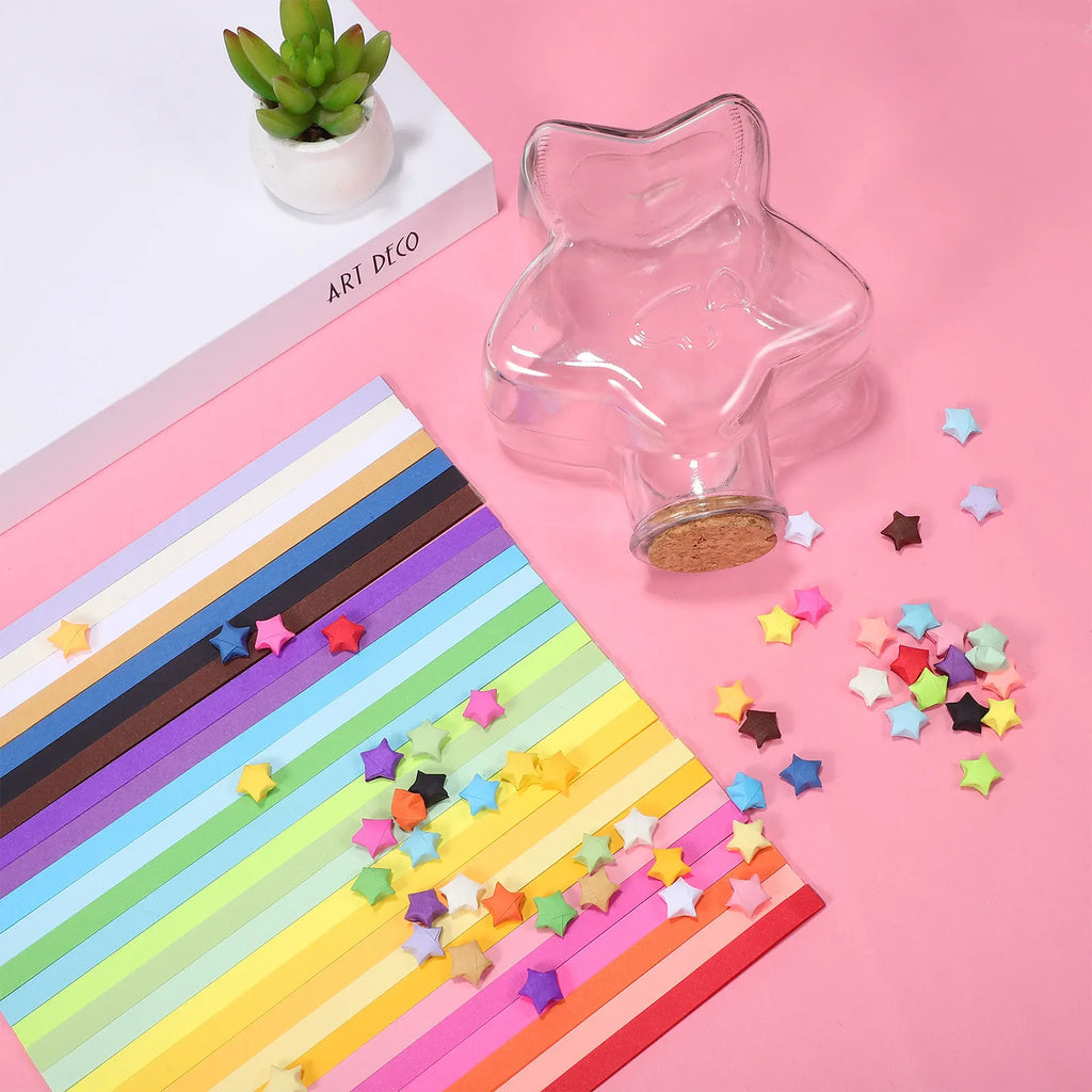 540Sheets Rainbow Origami Star Paper Strips Glass Wishing Bottle DIY