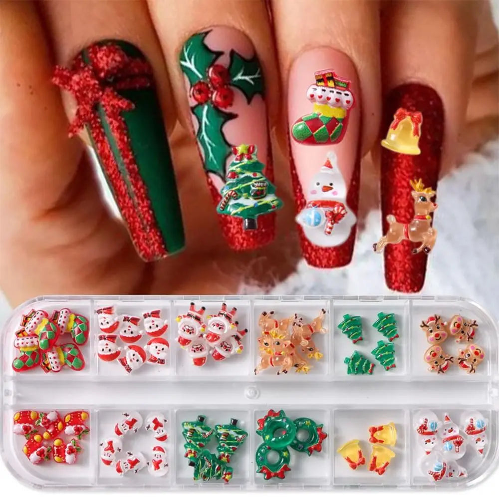 Colorful Christmas Nail Charms Reindeer Snowman Bell Mix Art Santa Zpaxo