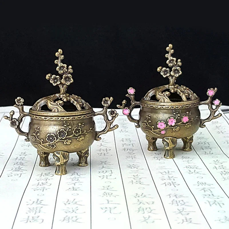 Mini Plum Blossom Lucky Incense Burner Metal Lotus Incense Burner Bowl Incense Holder With Handle Yoga Meditation Home Decor Zpaxo