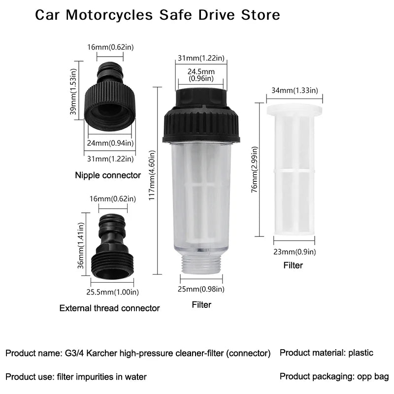 CMHigh Pressure Washer Water Filter K2 K3 K4 K5 K6 K7 G3 4'' 175psi