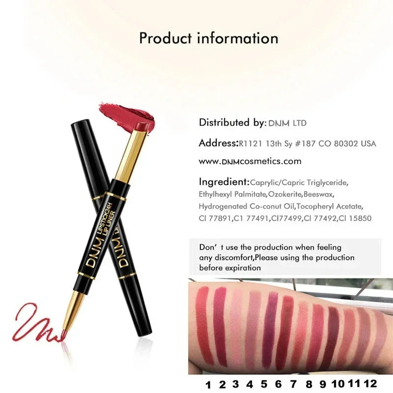 1 Matte Lipstick Pencil Double Ended Lip Liner Pen Red Nude Long